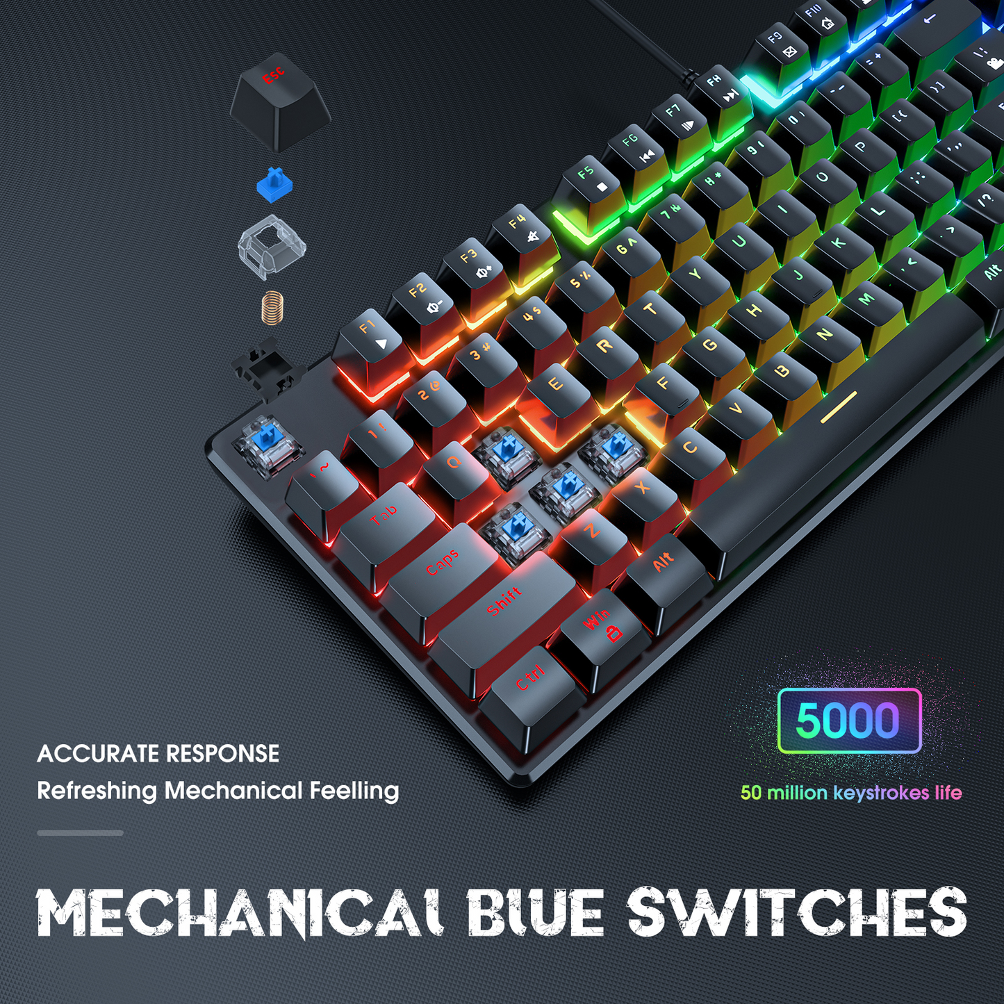 ONIKUMA G27 Chroma | Mechanical Switches | 29 Keys Anti-Ghosting | 6 Color Backlights + 8 Lighting Mode | Ergonomic Design | Wired RGB Gaming Keyboard