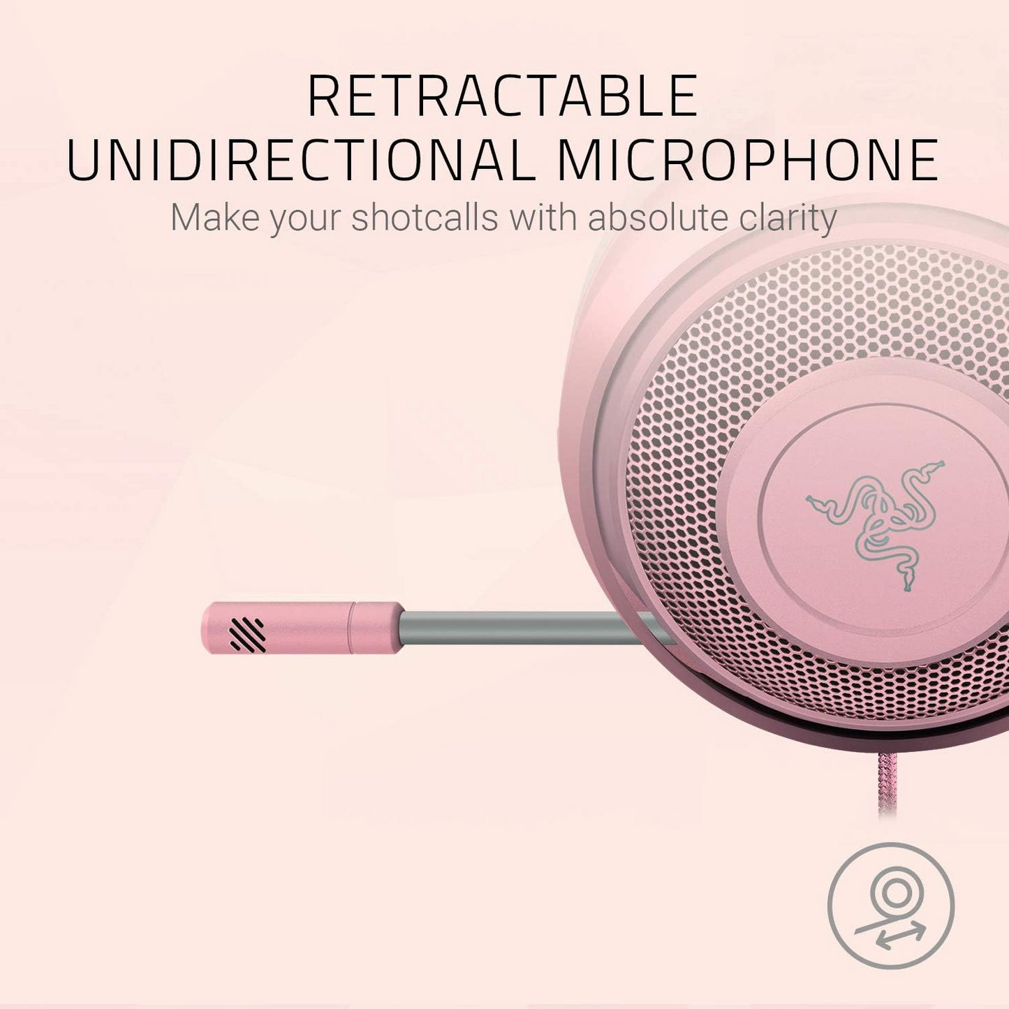 RAZER Kraken | Razer Neodymium 50mm Drivers | Retractable Razer Unidirectional Mic | 7.1 Surround Sound | Wired Gaming Headphones & Headsets (Quartz Pink)