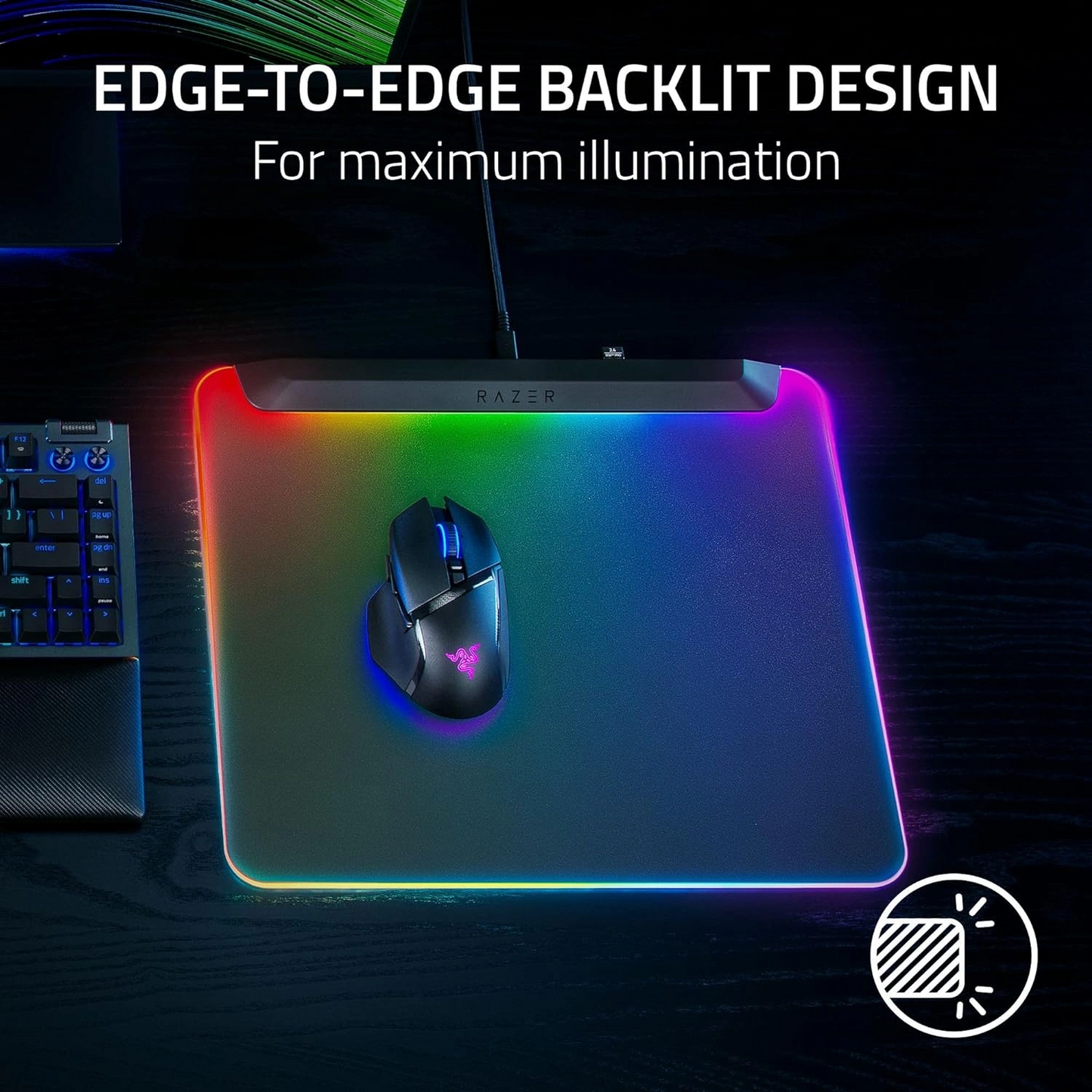 RAZER Firefly V2 Pro | Ultra Thin Anti-slip Base | Hard Micro-Textured Surface | Fully Illuminated | Integrated USB 2.0 Port | RGB Gaming Mousepad (Black / 360mm x 278mm x 4.6mm)