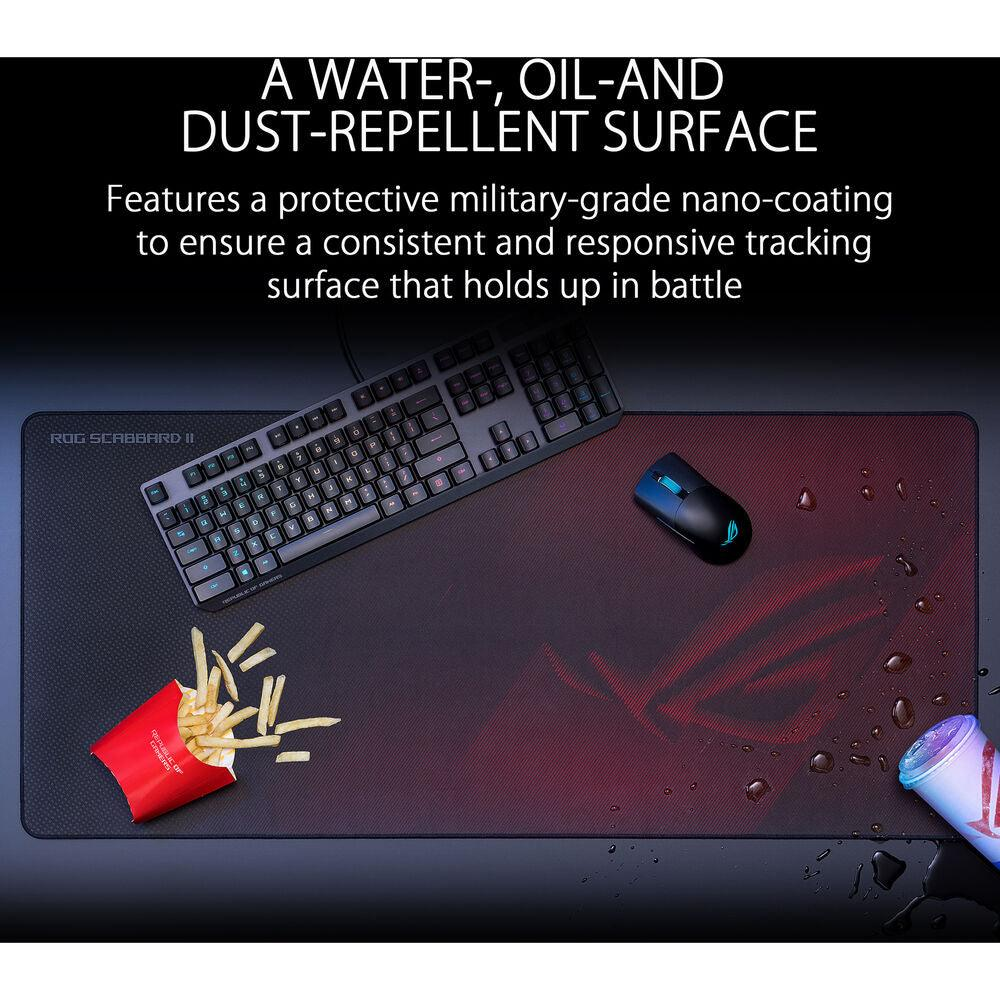 ASUS ROG Scabbard II | Protective Nano-coating Fabric | Non-slip Black Rubber Base | Water & Oil & Dust Repellent | Gaming Mousepad (Medium)