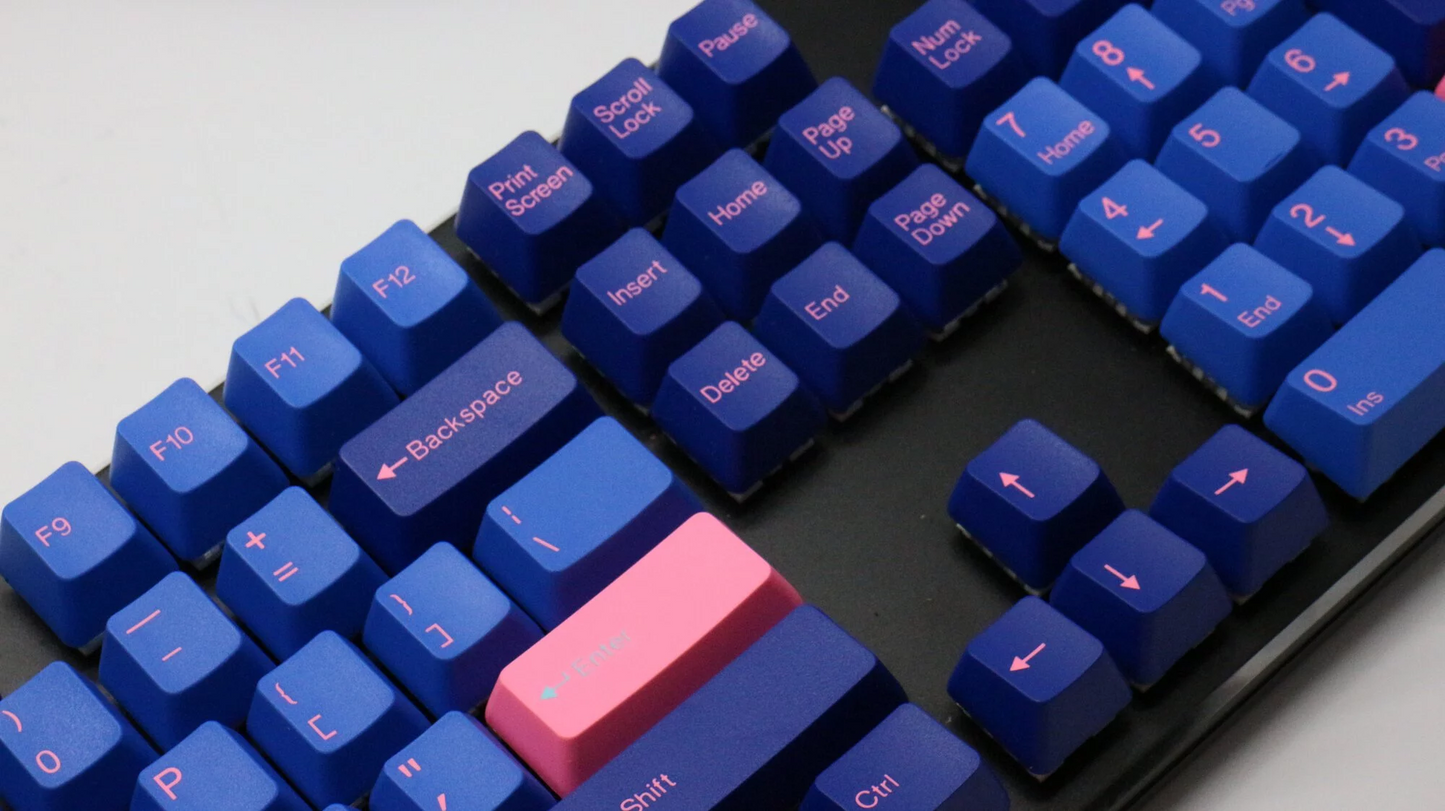 TAI-HAO Double Shot 104 Keycaps Set | ABS | US Layout | Cherry MX Switch Types | Keyboard Keycaps (Pink & Blue)