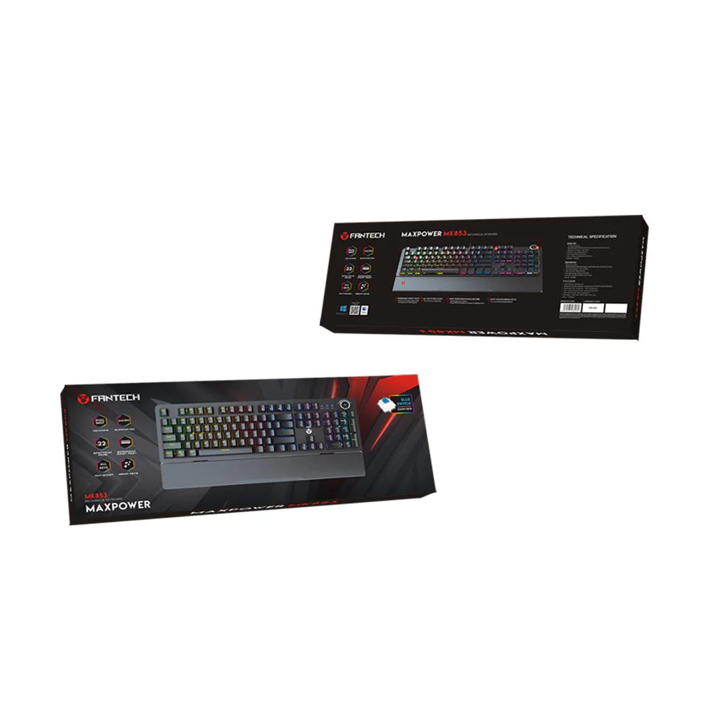 FANTECH MK853 V2 MAXPOWER | Red Mechanical Switches | 104 Keys | Full Key Anti-Ghosting | 22 Gradient RGB Modes | Ergonomic Wrist Rest | Wired RGB Gaming Keyboard (Black)