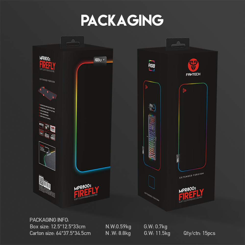 FANTECH MPR800S Firefly | 4 Mode RGB Spectrum Lighting | Soft Cloth | Anti-slip Rubber Base | RGB Gaming Mousepad (Black / 800mm x 300mm x 4mm)