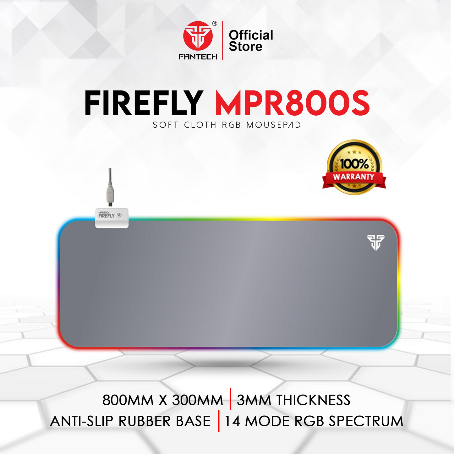 FANTECH MPR800S Firefly | 4 Mode RGB Spectrum Lighting | Soft Cloth | Anti-slip Rubber Base | RGB Gaming Mousepad (Space / 800mm x 300mm x 4mm)