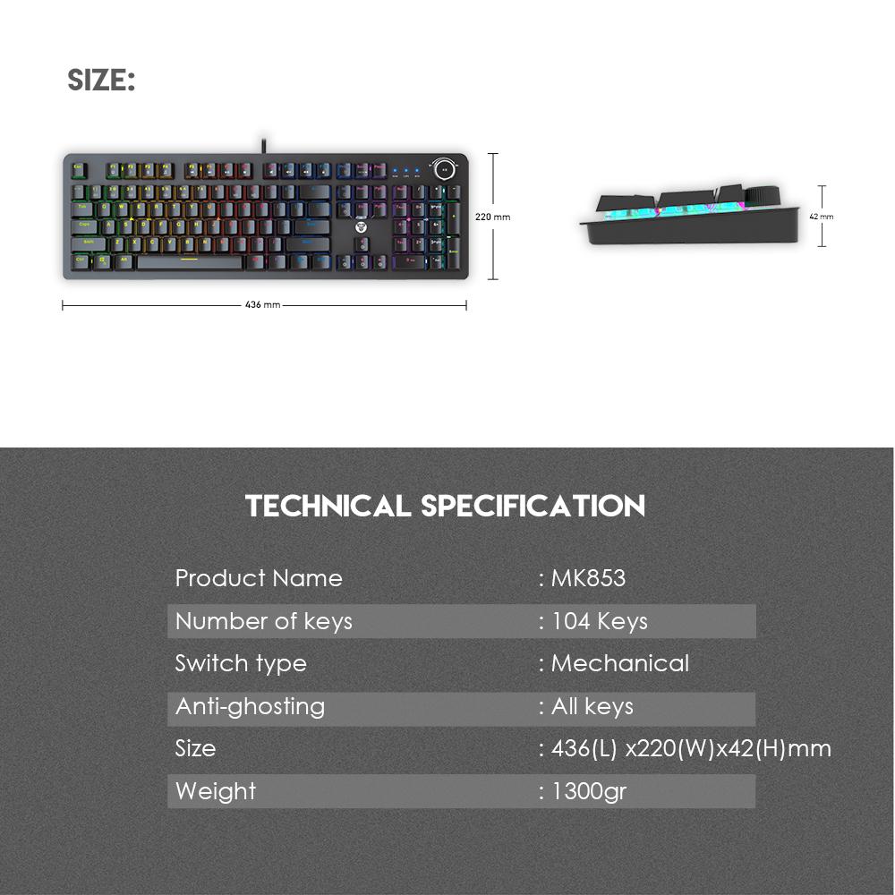 FANTECH MK853 V2 MAXPOWER | Red Mechanical Switches | 104 Keys | Full Key Anti-Ghosting | 22 Gradient RGB Modes | Ergonomic Wrist Rest | Wired RGB Gaming Keyboard (Black)