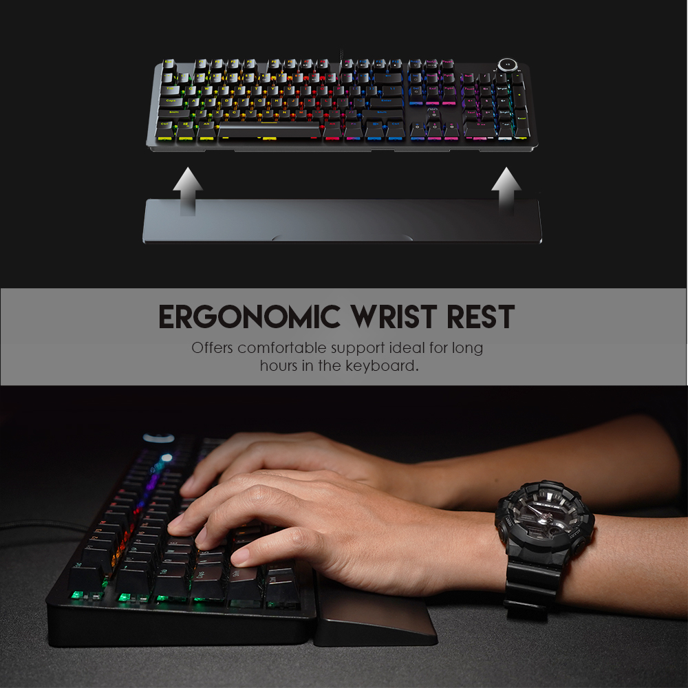 FANTECH MK853 V2 MAXPOWER | Red Mechanical Switches | 104 Keys | Full Key Anti-Ghosting | 22 Gradient RGB Modes | Ergonomic Wrist Rest | Wired RGB Gaming Keyboard (Black)