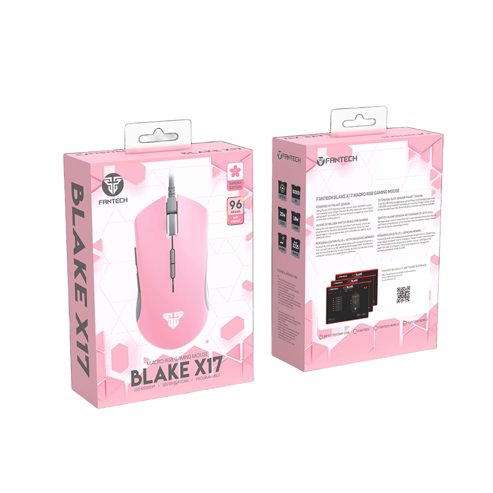 FANTECH X17 Blake | Adjustable 200 - 10000 DPI | Huano 20 Million Switch | 7 Programmable Buttons | Wired Macro RGB Gaming Mouse (Sakura Edition)