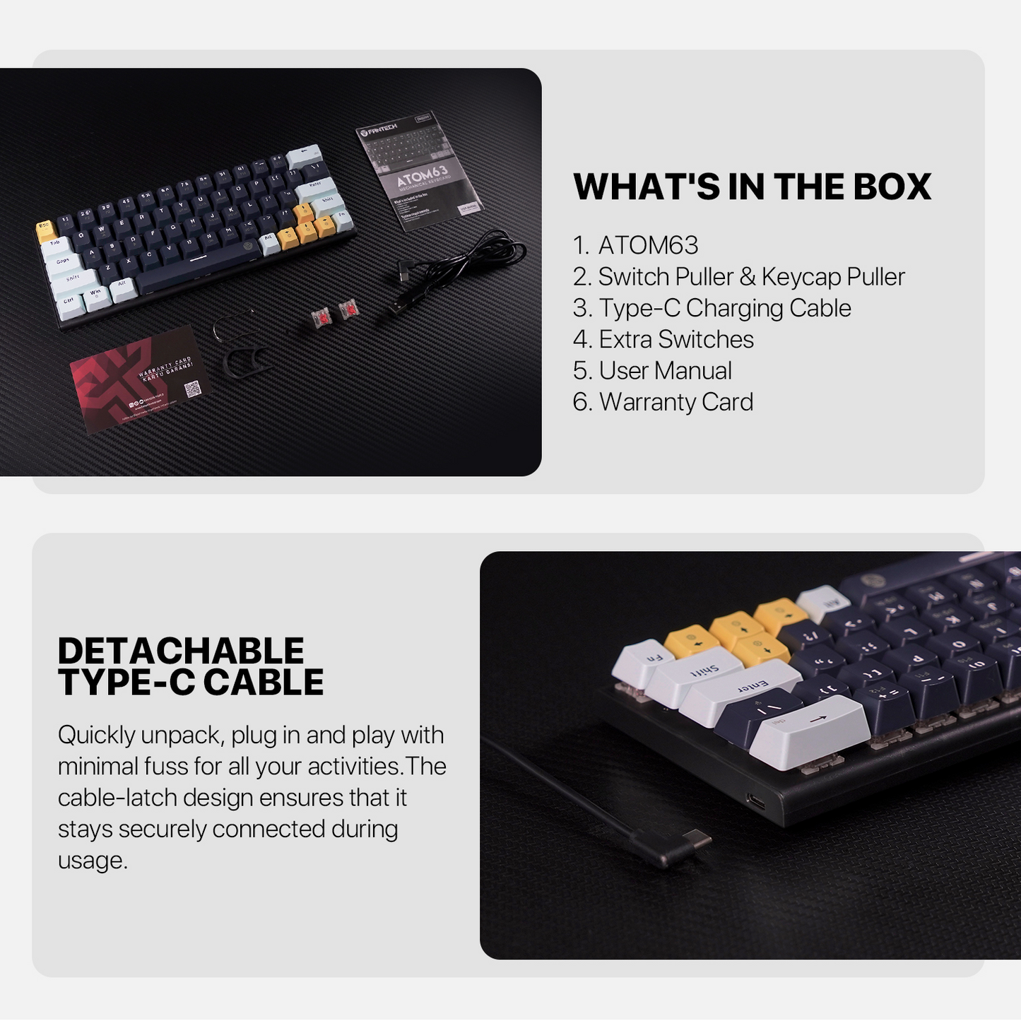FANTECH MK874 V2 Atom 63 | Mechanical Switches | 63 Keys | 26 Keys Anti-Ghosting | 17 RGB Modes | 3-PIN Hot Swap | Wired RGB Gaming Keyboard (Mizu Skyblue Edition)
