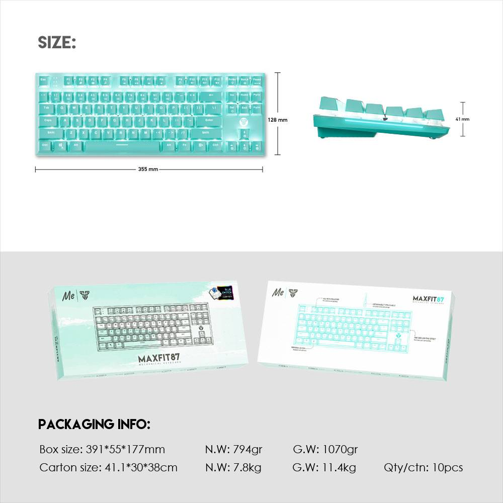 FANTECH MK856 MAXFIT87 | Mechanical Switches | 87 Keys | Full Key Anti-Ghosting | 22 Gradient RGB Modes | Programmable Macro Wired RGB Gaming Keyboard (Mint Edition)