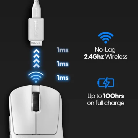 PULSAR XLite V3 | Maximum 26000 DPI | ~100 Hours Playtime | Flagship Sensor | Ultra-light | Ergonomic | Wireless Gaming Mouse (White)