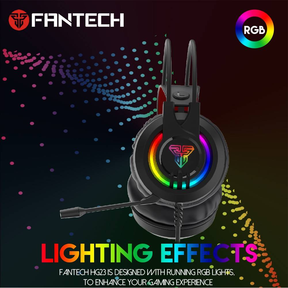 FANTECH Chief II HG20 | Noise-Cancelling Microphone | 50mm Drivers | Multi-Color Lighting | USB + 3mm Wired RGB Gaming Headphones & Headsets (Black)