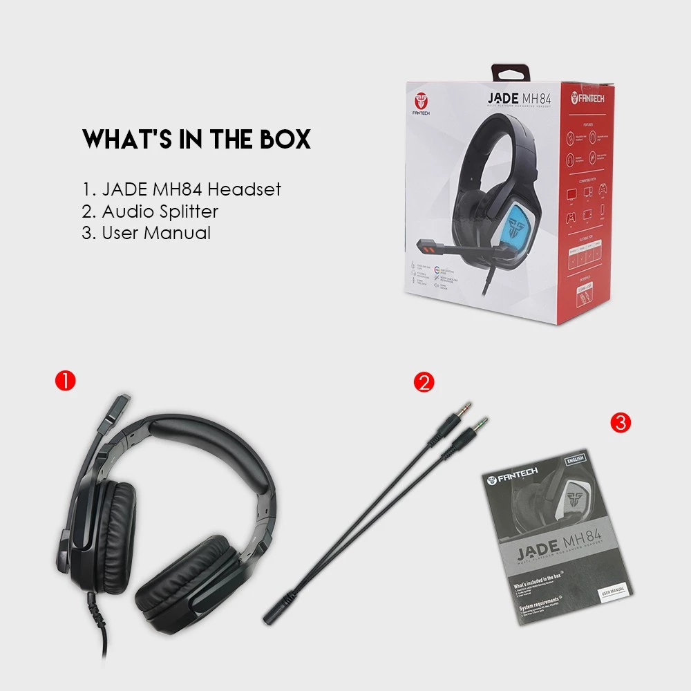 FANTECH Jade MH84 | 50mm Drivers | Noise-Cancelling Microphone | Audio Control Unit | Wired RGB Gaming Headphones & Headsets