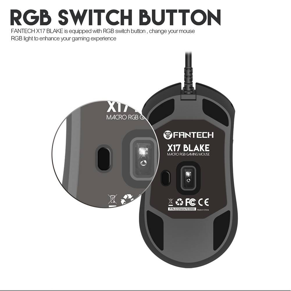 FANTECH X17 Blake | Adjustable 200 - 10000 DPI | Huano 20 Million Switch | 7 Programmable Buttons | Wired Macro RGB Gaming Mouse (Black)