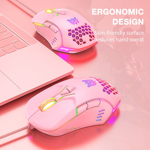 ONIKUMA CW902 | 6 DPI Levels | 7 Programmable Buttons | Lightweight & Ergonomic | Wired RGB Gaming Mouse (Pink)