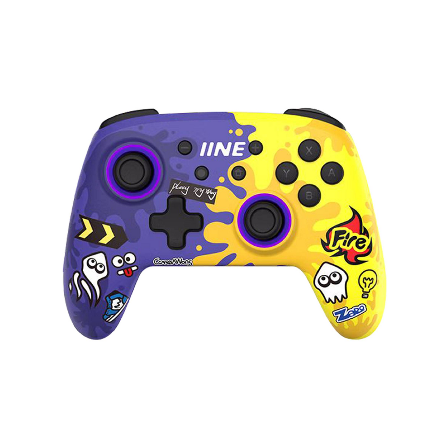 IINE L709 Gen 5 Wireless Controller with Audio Port & Wake Up Function For Nintendo Switch V1 / V2 / OLED (Splatoon Purple & Yellow)