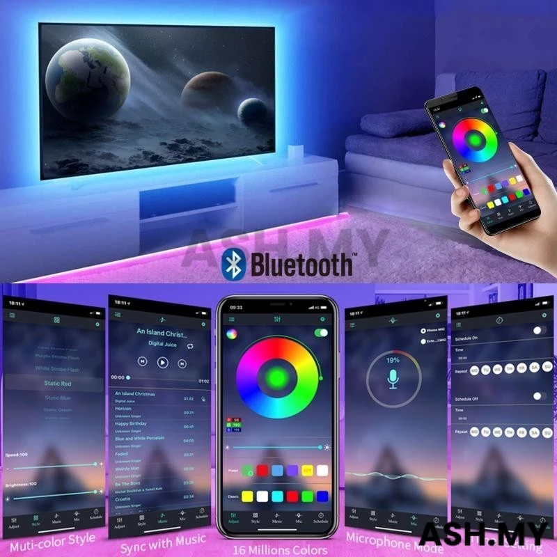 RGB Strip LED Mood Lights | Triple Intelligent Control Mode | Music Sync Feature | USB Power Supply Waterproof | Gaming Lighting (10M)
