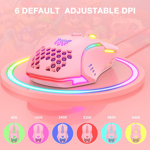ONIKUMA CW902 | 6 DPI Levels | 7 Programmable Buttons | Lightweight & Ergonomic | Wired RGB Gaming Mouse (Pink)