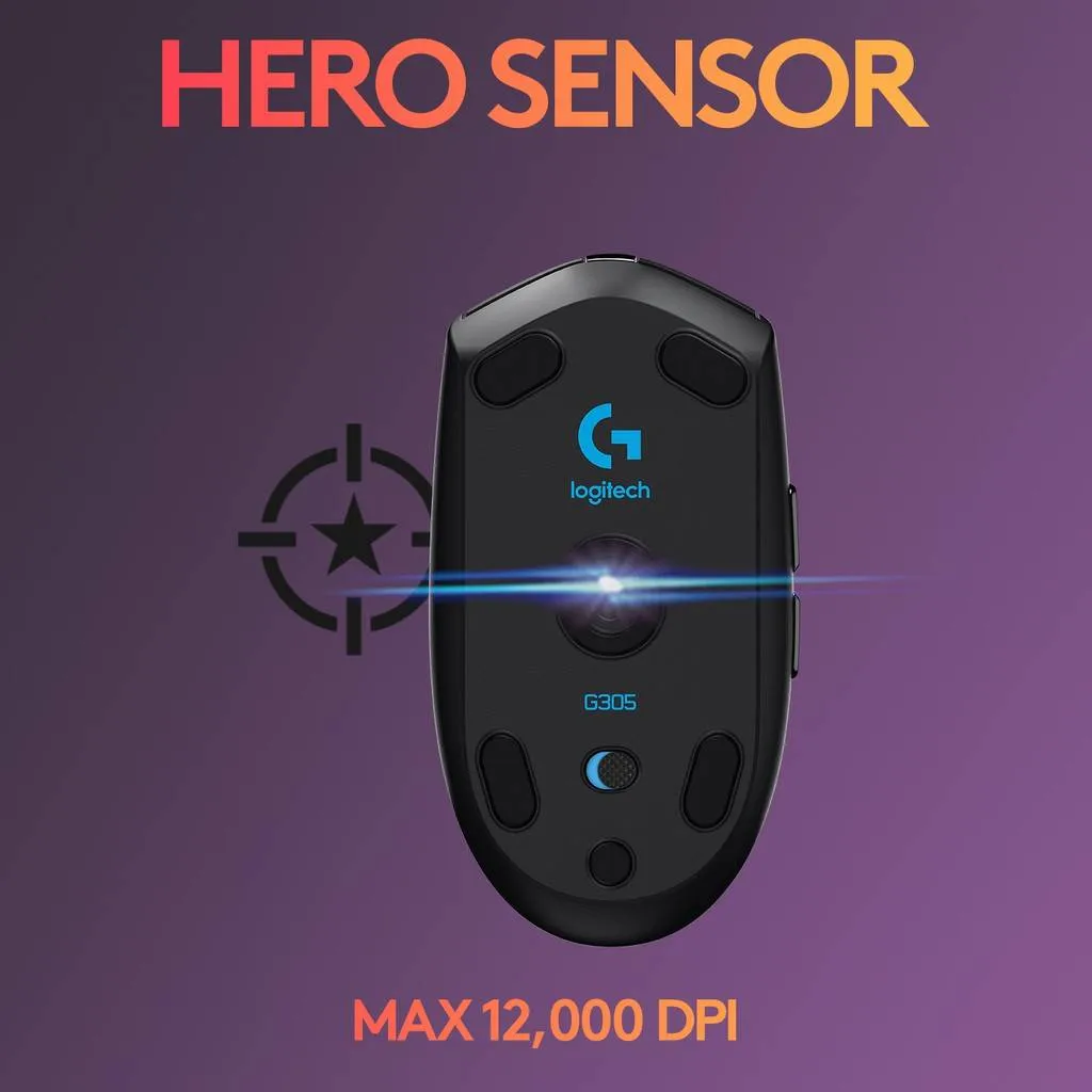 LOGITECH G304 Lightspeed | Maximum 12000 DPI | 250 Hours Playtime | Mechanical Button | 6 Programmable Buttons | HERO Optical Sensor | Wireless Gaming Mouse (Black)