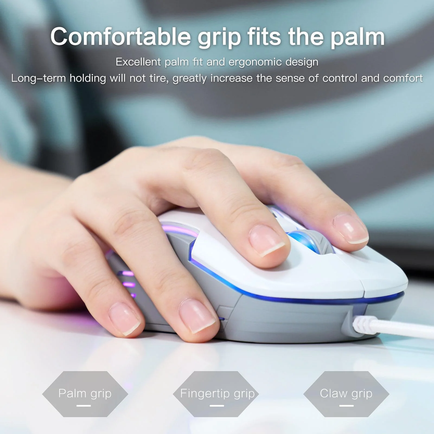 ONIKUMA CW902 | 6 DPI Levels | 7 Programmable Buttons | Lightweight & Ergonomic | Wired RGB Gaming Mouse (White)