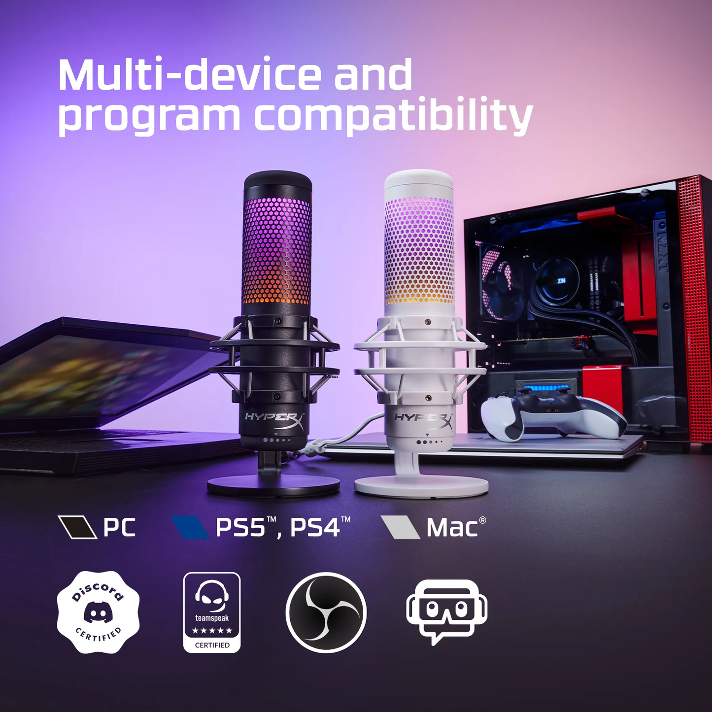 HYPERX QuadCast S | 4 Polar Patterns | Tap-to-mute Sensor | Internal Pop Filter | Dynamic RGB Lighting | Wired Gaming Microphone (Black)