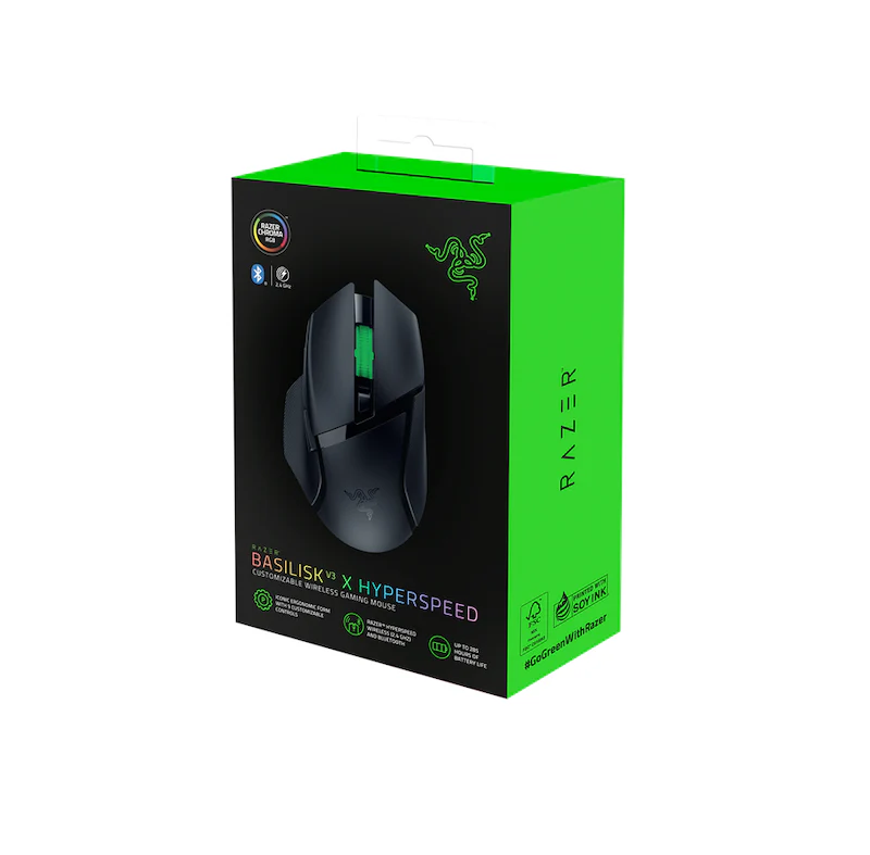 RAZER Basilisk V3 X HyperSpeed | 7 Programmable Buttons | Razer 5G Advanced Optical Sensor + 18K DPI | Razer Mechanical Switches Gen 2 + 60 Million Clicks | Razer HyperSpeed Wireless + Bluetooth | Long Battery Life | Wireless RGB Gaming Mouse (Black)