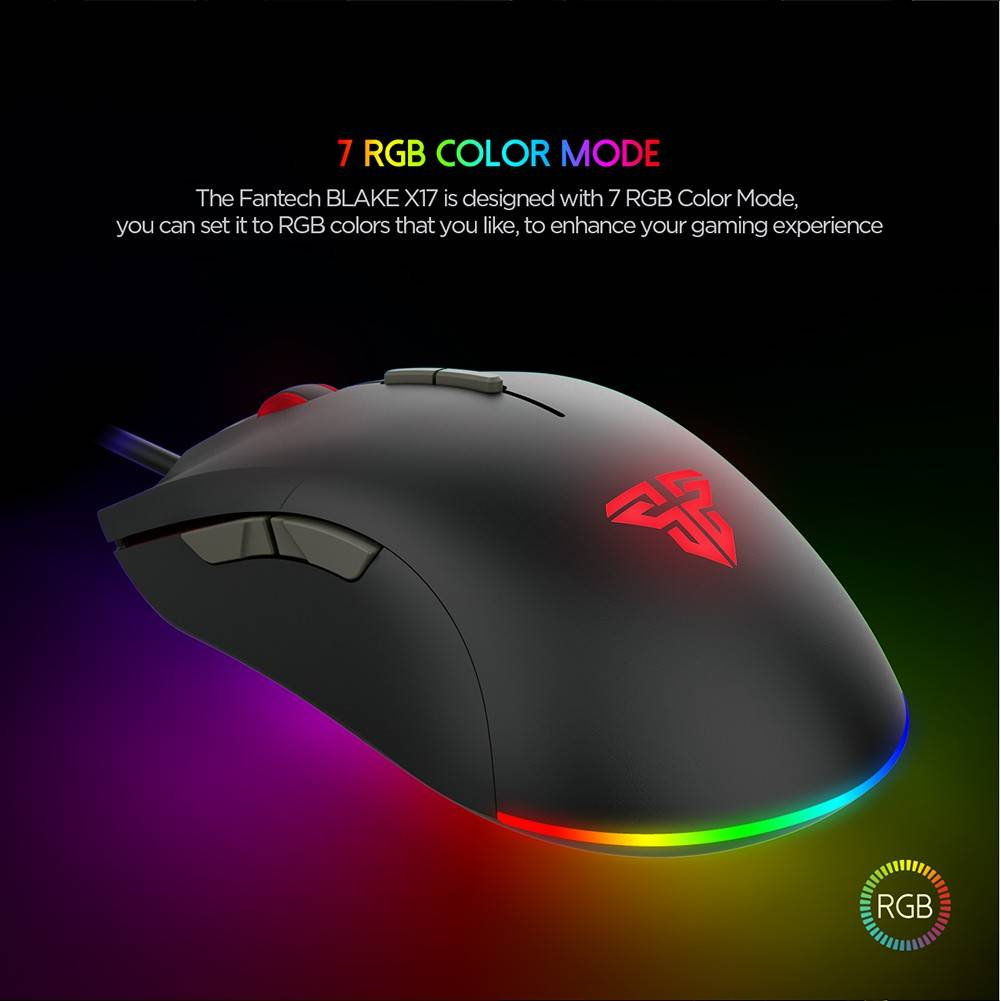 FANTECH X17 Blake | Adjustable 200 - 10000 DPI | Huano 20 Million Switch | 7 Programmable Buttons | Wired Macro RGB Gaming Mouse (Black)