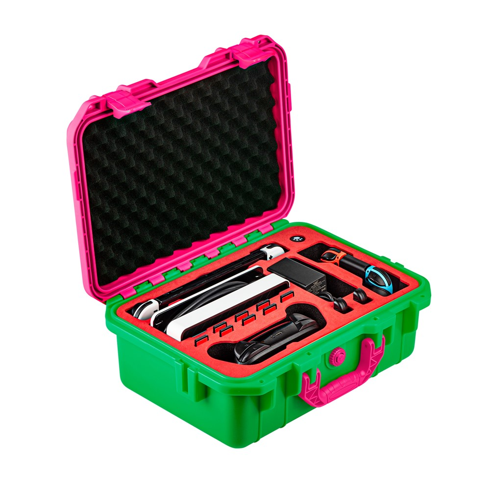 DEVASO Professional Deluxe Waterproof Travel Case For Nintendo Switch V1 / V2 / OLED (Green & Pink)