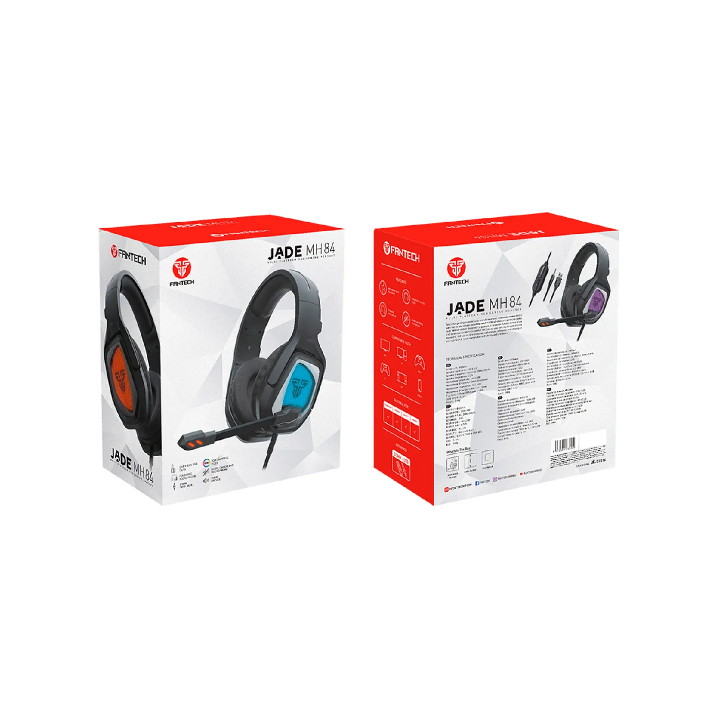 FANTECH Jade MH84 | 50mm Drivers | Noise-Cancelling Microphone | Audio Control Unit | Wired RGB Gaming Headphones & Headsets