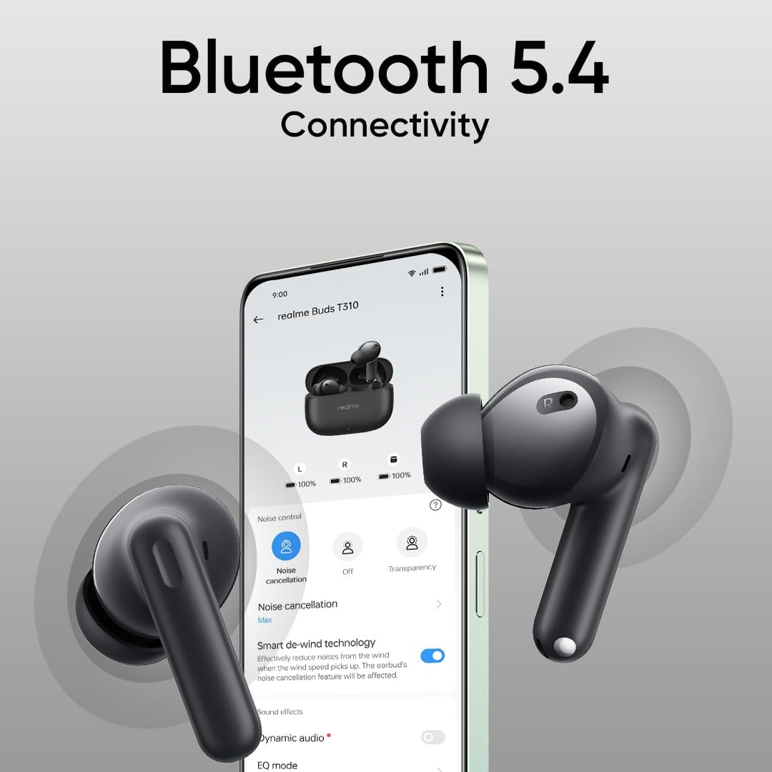 REALME Buds T310 | 46dB ANC | 40 Hours Total Playback | 12.4mm Dynamic Bass Driver | Wireless Bluetooth Earbuds