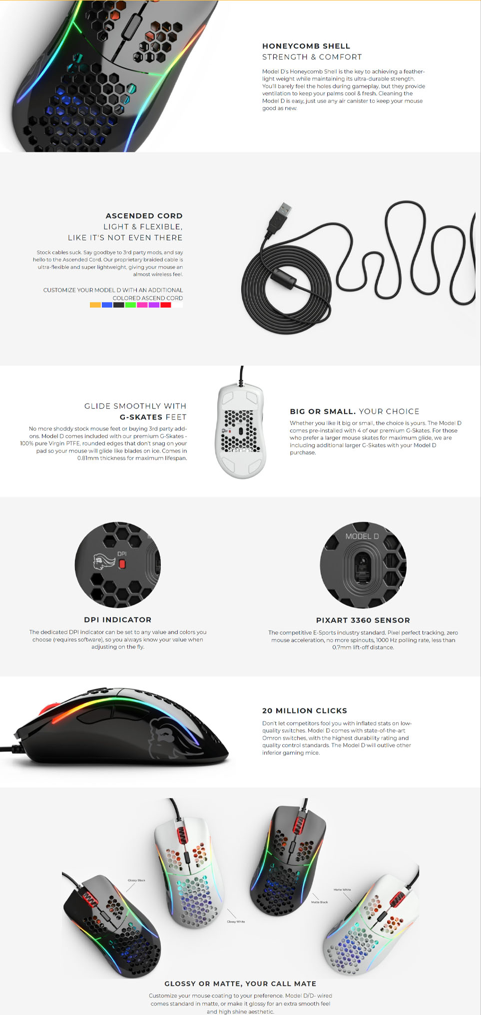 GLORIOUS Model D- | Honeycomb Shell | 20 Million Clicks | Lightweight & Ergonomic | 6 Programmable Buttons | Wired RGB Gaming Mouse (Glossy Black)
