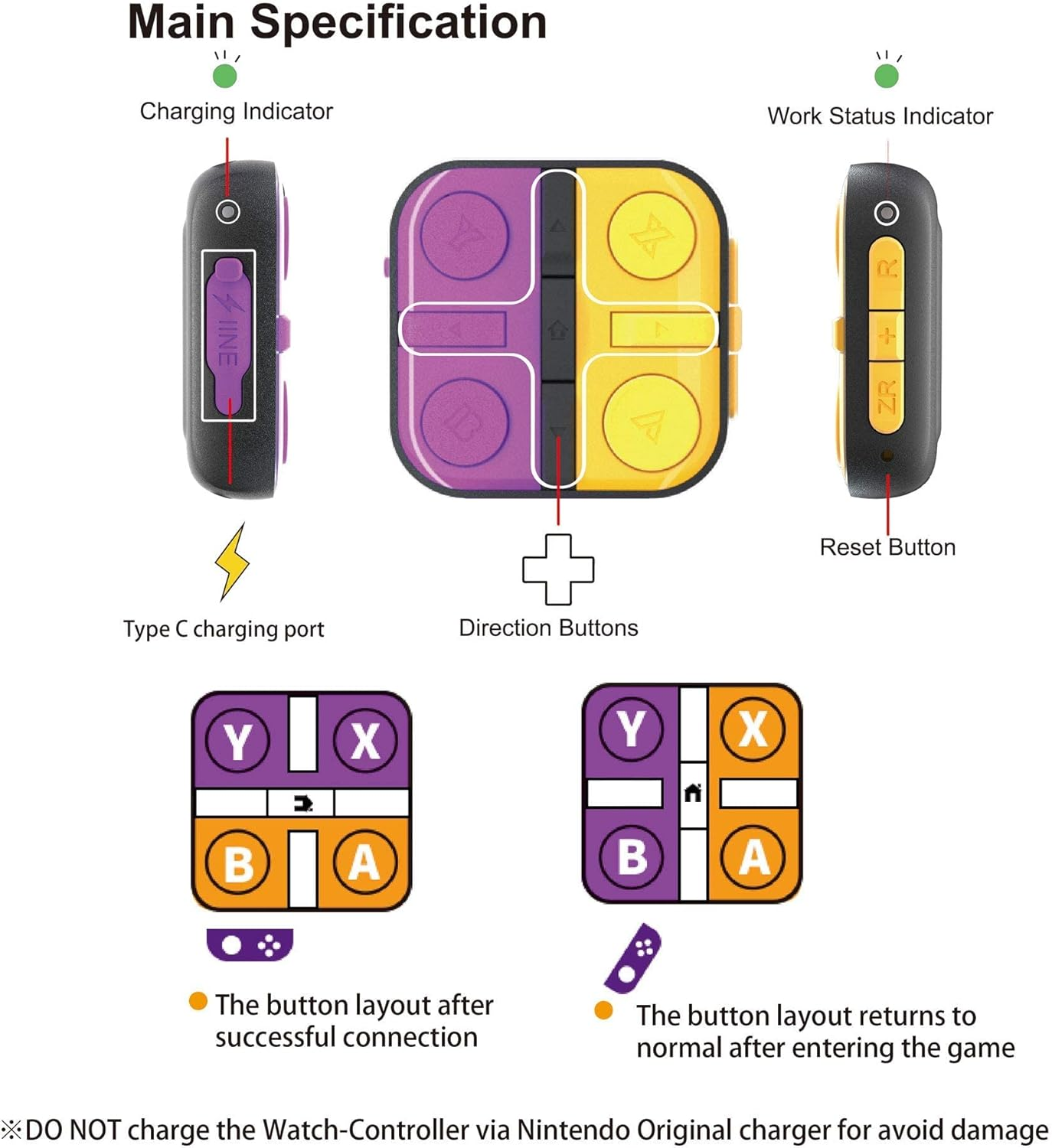 IINE L402 Watch-Shaped Wireless Controller For Nintendo Switch V1 / V2 / OLED Just Dance Game (Purple & Orange)
