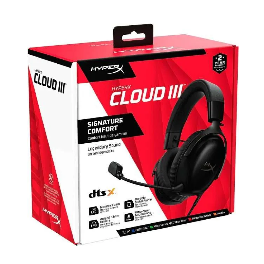 HYPERX Cloud III | 53mm Angled Drivers | HyperX Signature Memory Foam | Ultra Clear Noise Cancelling Detachable Microphone | Wired Gaming Headphones & Headsets (Black)