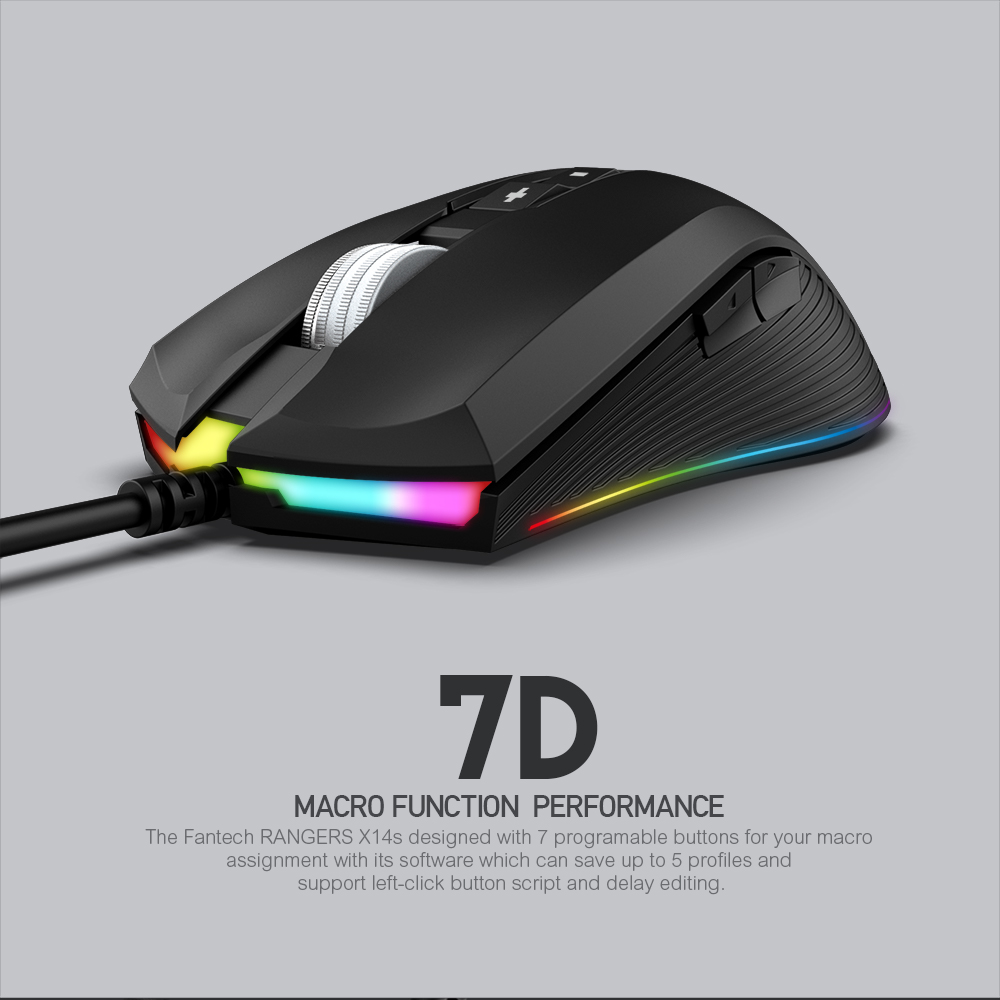 FANTECH X14 Rangers | Adjustable 500 - 4000DPI | Huano 20 Million Switch | 7 Programmable Buttons | Wired Customizable 16.8 Million RGB Gaming Mouse (Black)