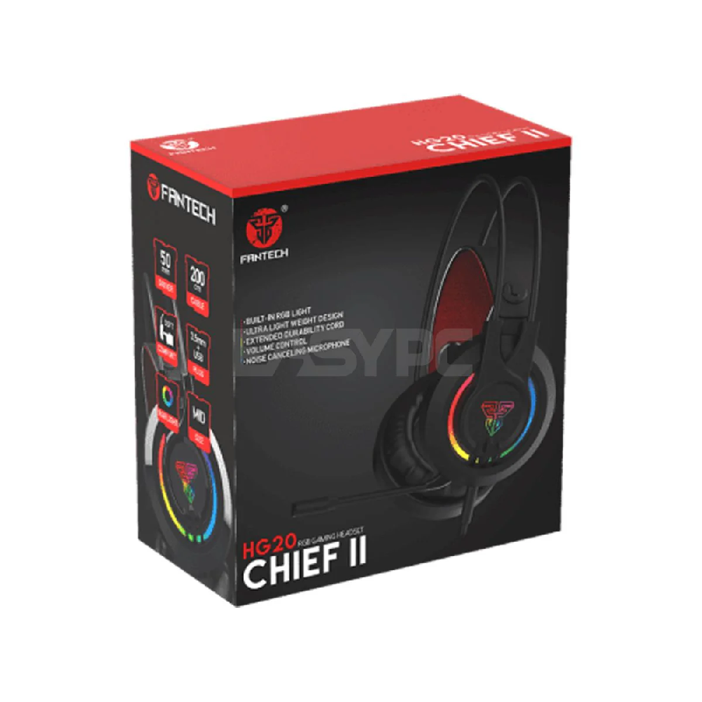 FANTECH Chief II HG20 | Noise-Cancelling Microphone | 50mm Drivers | Multi-Color Lighting | USB + 3mm Wired RGB Gaming Headphones & Headsets (Black)