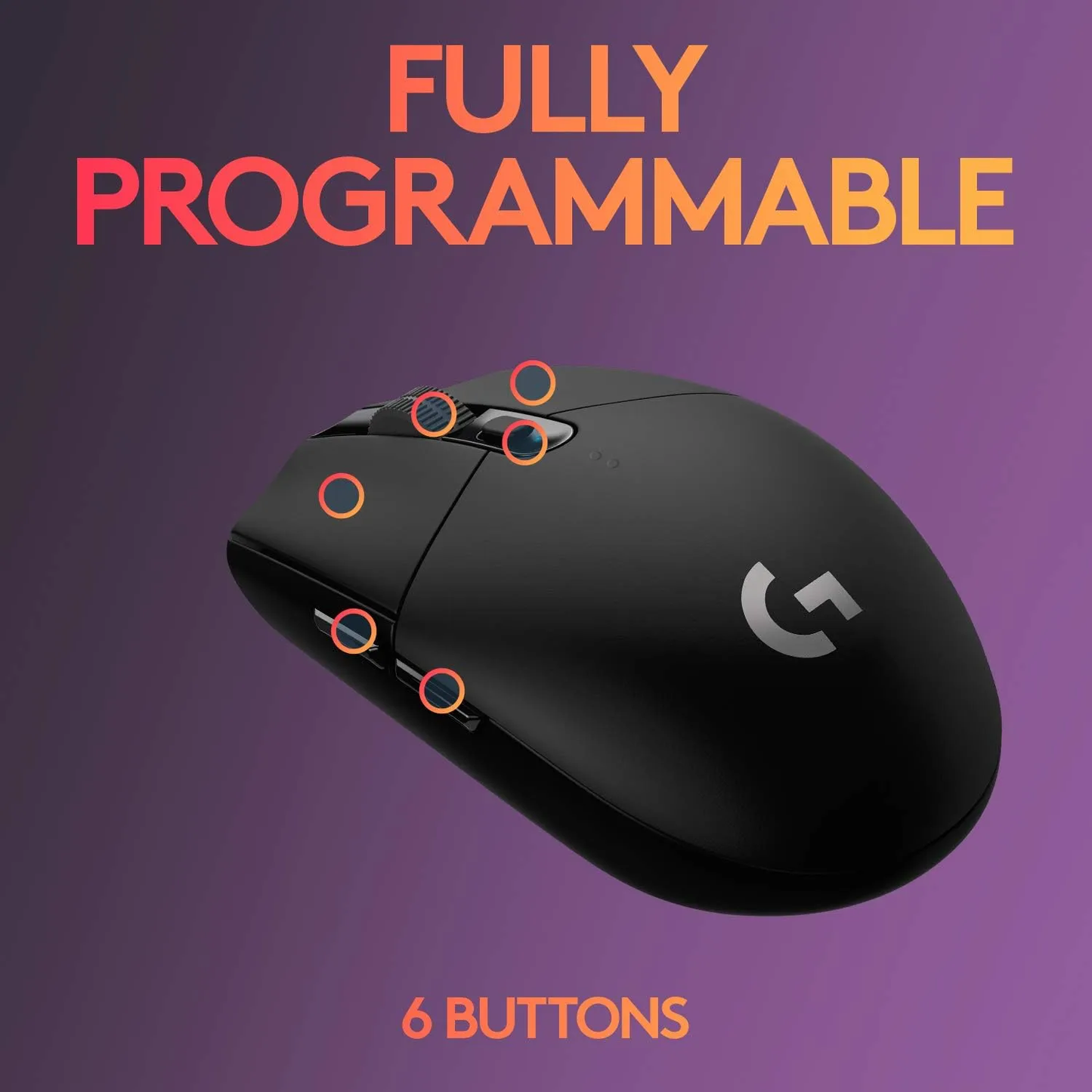 LOGITECH G304 Lightspeed | Maximum 12000 DPI | 250 Hours Playtime | Mechanical Button | 6 Programmable Buttons | HERO Optical Sensor | Wireless Gaming Mouse (Black)