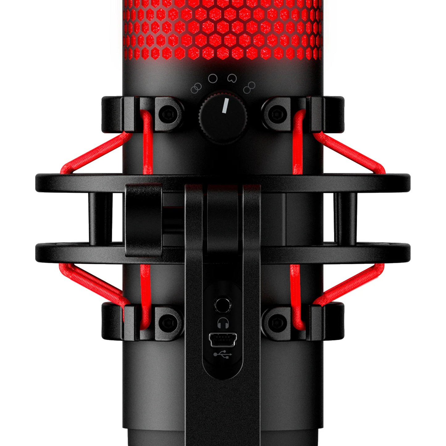HYPERX QuadCast | 4 Polar Patterns | Tap-to-mute Sensor | Built-in Anti Vibration Shock Mount | Red Lighting | Wired Gaming Microphone (Black & Red)