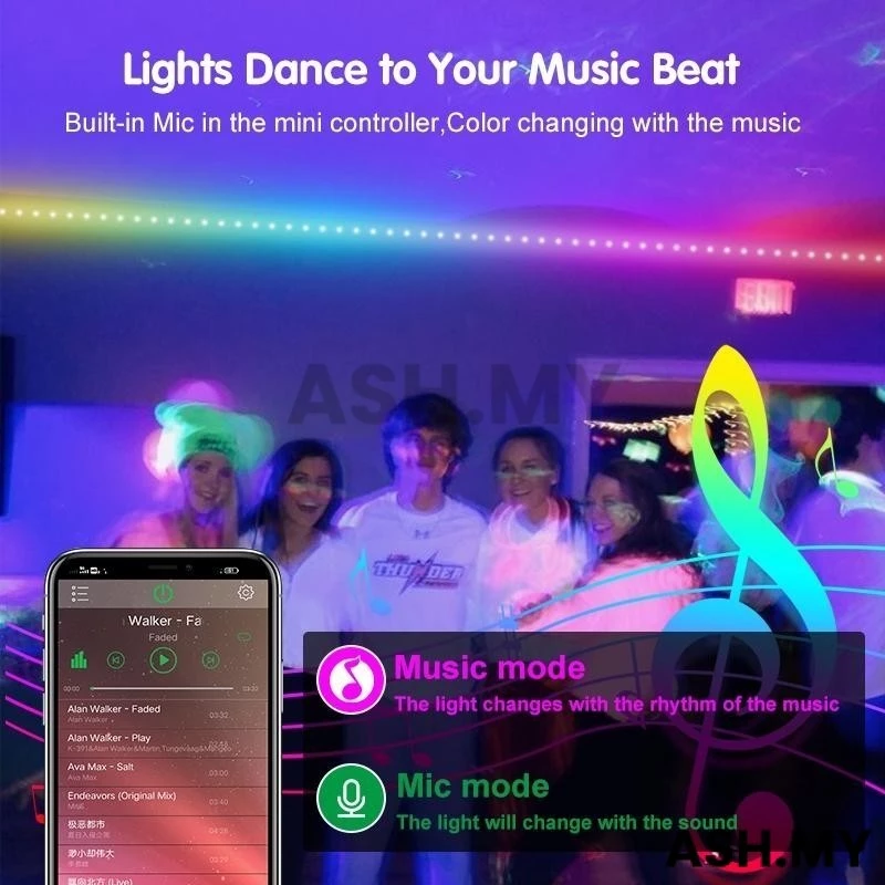 RGB Strip LED Mood Lights | Triple Intelligent Control Mode | Music Sync Feature | USB Power Supply Waterproof | Gaming Lighting (10M)