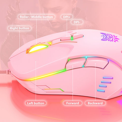 ONIKUMA CW902 | 6 DPI Levels | 7 Programmable Buttons | Lightweight & Ergonomic | Wired RGB Gaming Mouse (Pink)