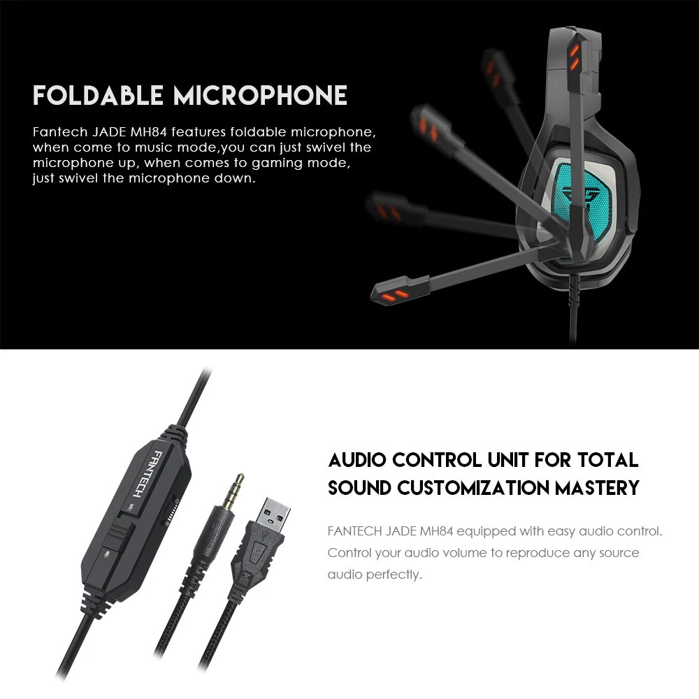 FANTECH Jade MH84 | 50mm Drivers | Noise-Cancelling Microphone | Audio Control Unit | Wired RGB Gaming Headphones & Headsets