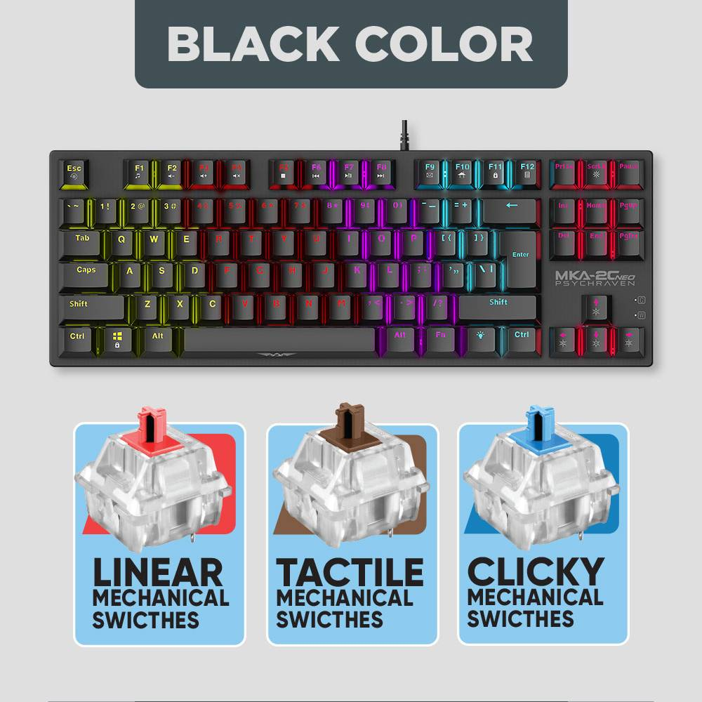 ARMAGGEDDON MKA-2C Neo PsychRaven | Linear Key | 12 Backlight Effects | Hotswap-able Switch | 87 Keys | Wired RGB Gaming Keyboard (Black)