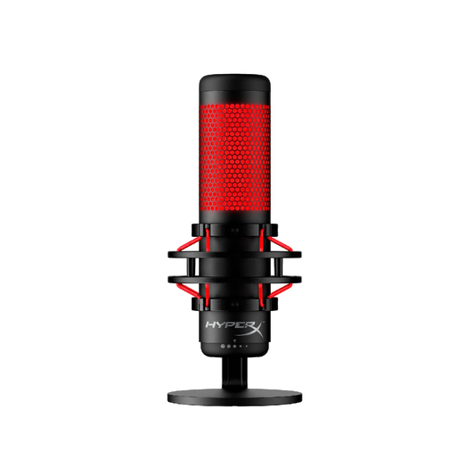 HYPERX QuadCast | 4 Polar Patterns | Tap-to-mute Sensor | Built-in Anti Vibration Shock Mount | Red Lighting | Wired Gaming Microphone (Black & Red)