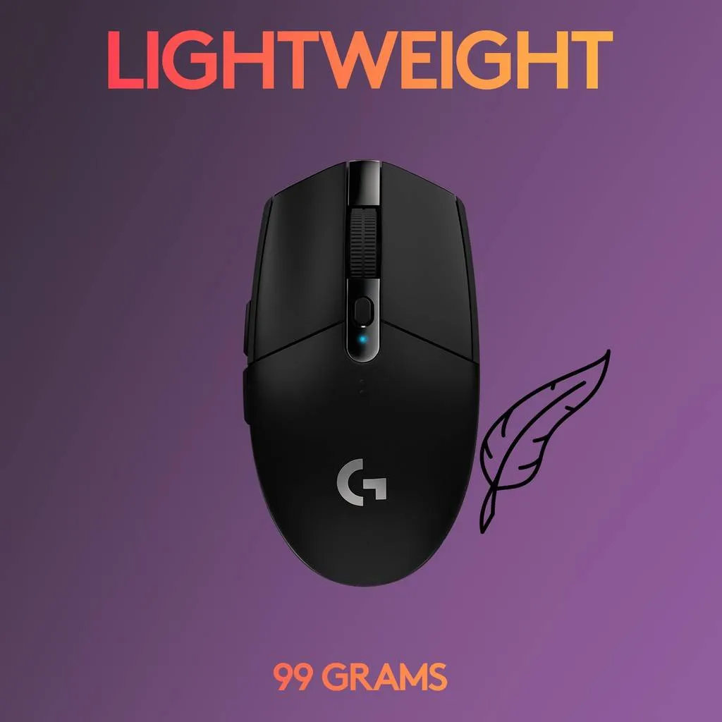 LOGITECH G304 Lightspeed | Maximum 12000 DPI | 250 Hours Playtime | Mechanical Button | 6 Programmable Buttons | HERO Optical Sensor | Wireless Gaming Mouse (Black)
