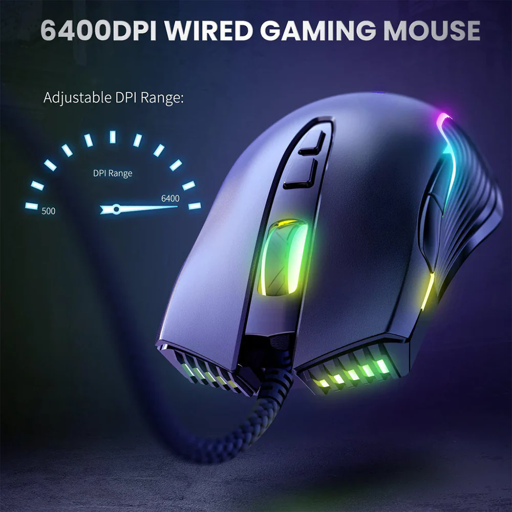 ONIKUMA CW905 | 6 DPI Levels | 7 Programmable Buttons | 7 RGB Light Mode | Ergonomic Symmetric Design | Wired RGB Gaming Mouse (Pink)