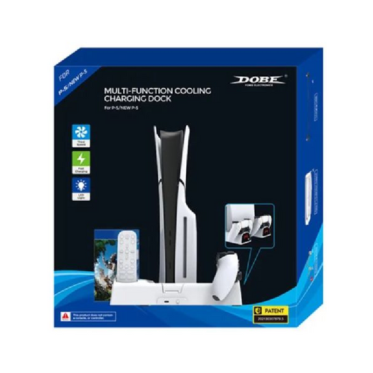 DOBE TP5-3532D Multi-Function Disc Holder & Console Cooling & Dual Controller Charging Dock For PS5 Fat / PS5 Slim / PS5 Pro (White)