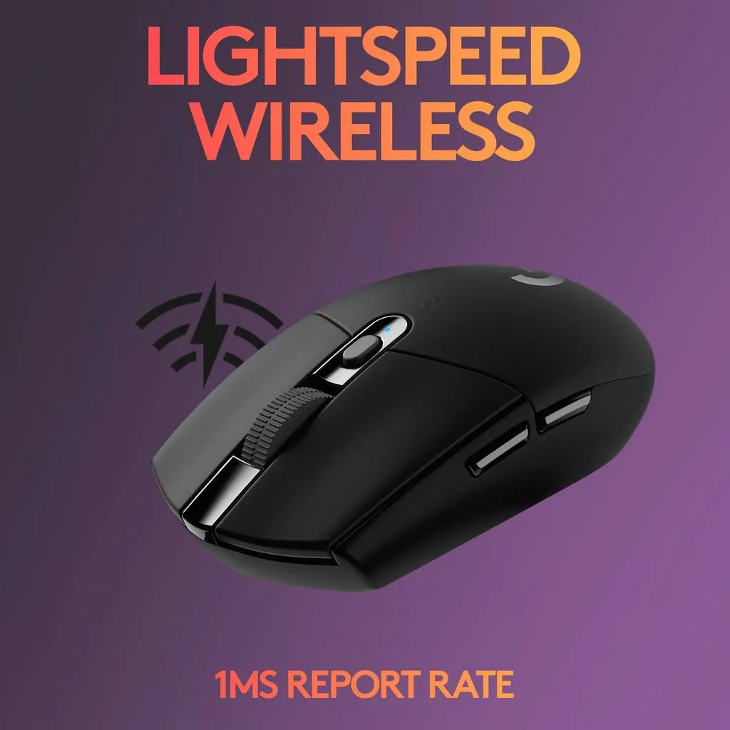 LOGITECH G304 Lightspeed | Maximum 12000 DPI | 250 Hours Playtime | Mechanical Button | 6 Programmable Buttons | HERO Optical Sensor | Wireless Gaming Mouse (Black)