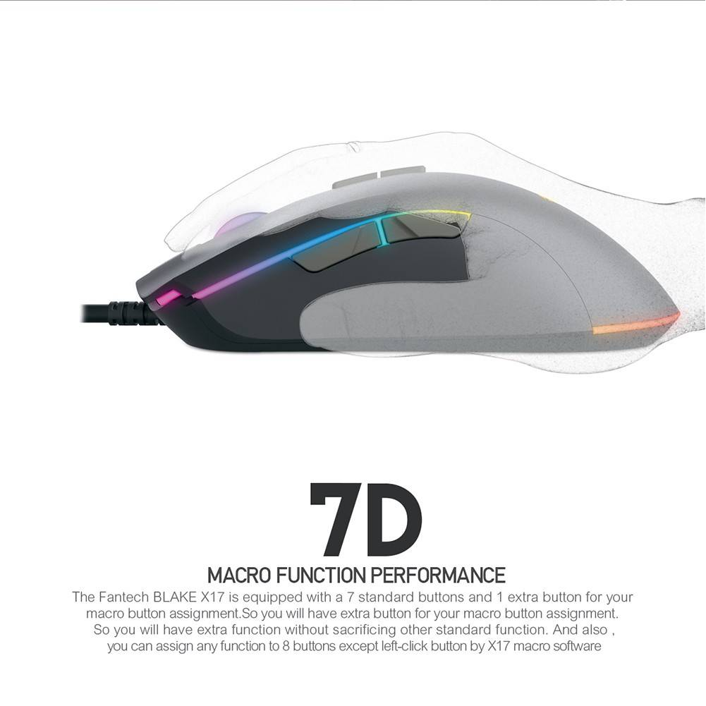 FANTECH X17 Blake | Adjustable 200 - 10000 DPI | Huano 20 Million Switch | 7 Programmable Buttons | Wired Macro RGB Gaming Mouse (Black)