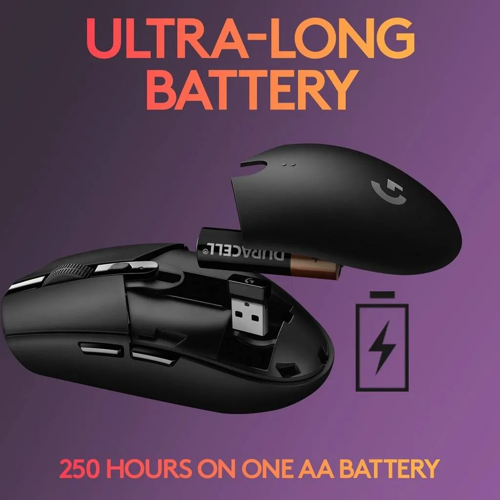 LOGITECH G304 Lightspeed | Maximum 12000 DPI | 250 Hours Playtime | Mechanical Button | 6 Programmable Buttons | HERO Optical Sensor | Wireless Gaming Mouse (Black)