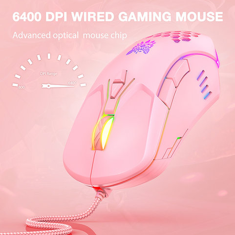 ONIKUMA CW902 | 6 DPI Levels | 7 Programmable Buttons | Lightweight & Ergonomic | Wired RGB Gaming Mouse (Pink)