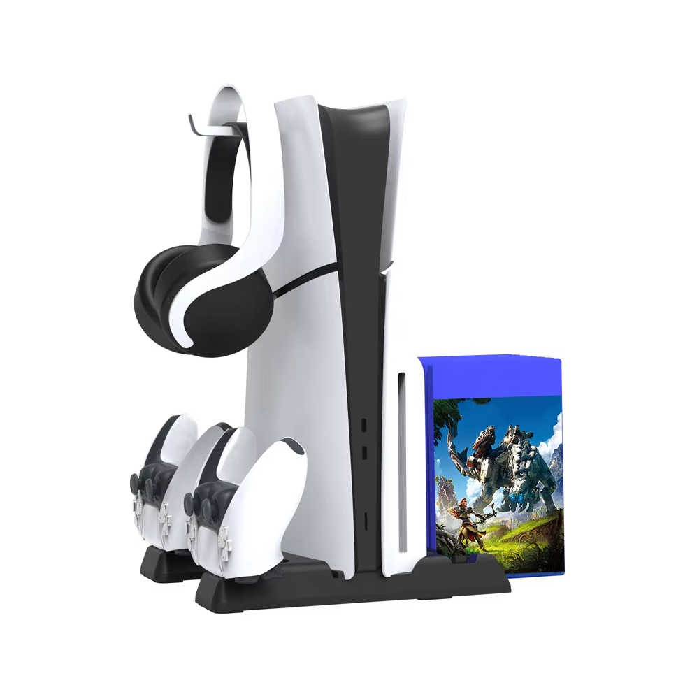 DOBE TP5-0593S Multi-Functional Headphone Holding & Disc Holding & Console Cooling & Dual Controller Type-C Charging Stand For PS5 / PS5 Slim / PS5 Pro (Black)