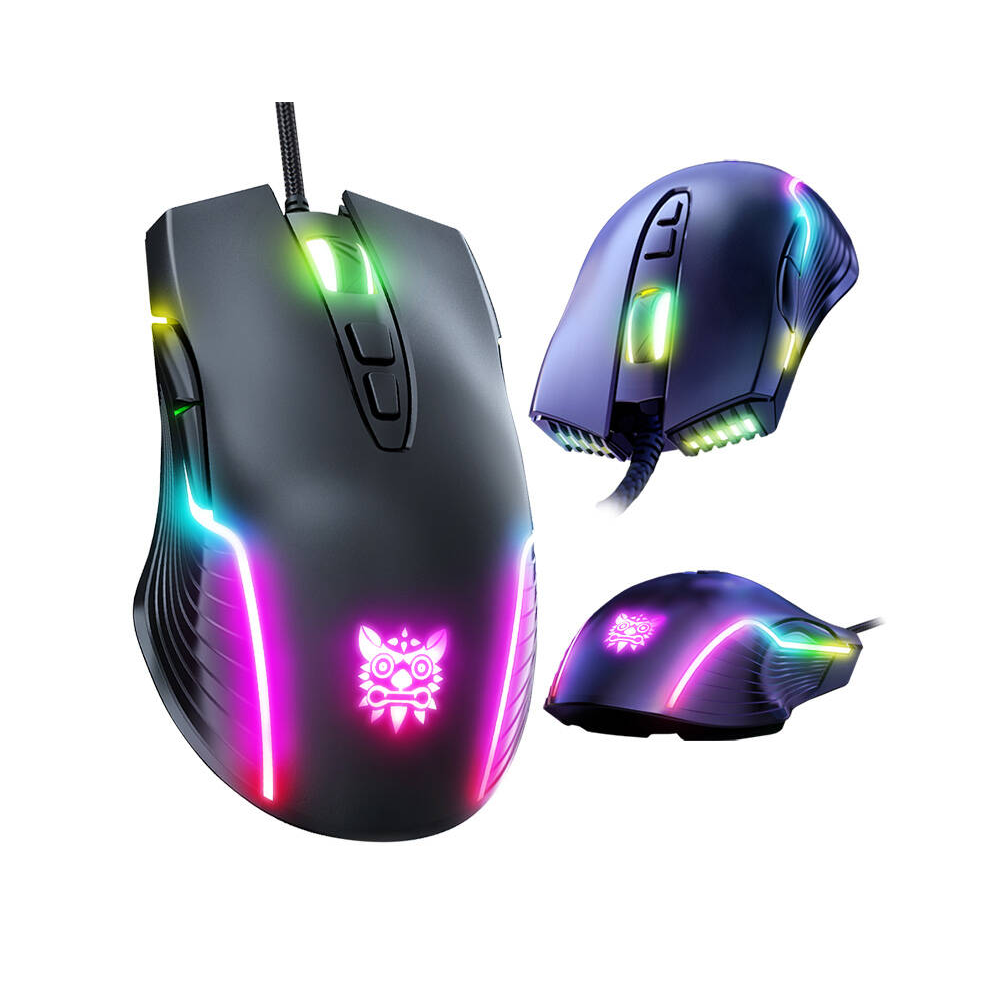 ONIKUMA CW905 | 6 DPI Levels | 7 Programmable Buttons | 7 RGB Light Mode | Ergonomic Symmetric Design | Wired RGB Gaming Mouse (Black)
